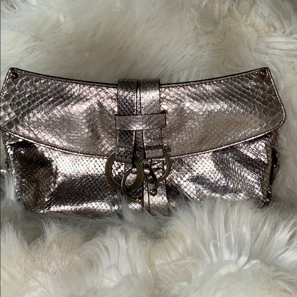 Salvatore Ferragamo Metallic Snakeskin Clutch